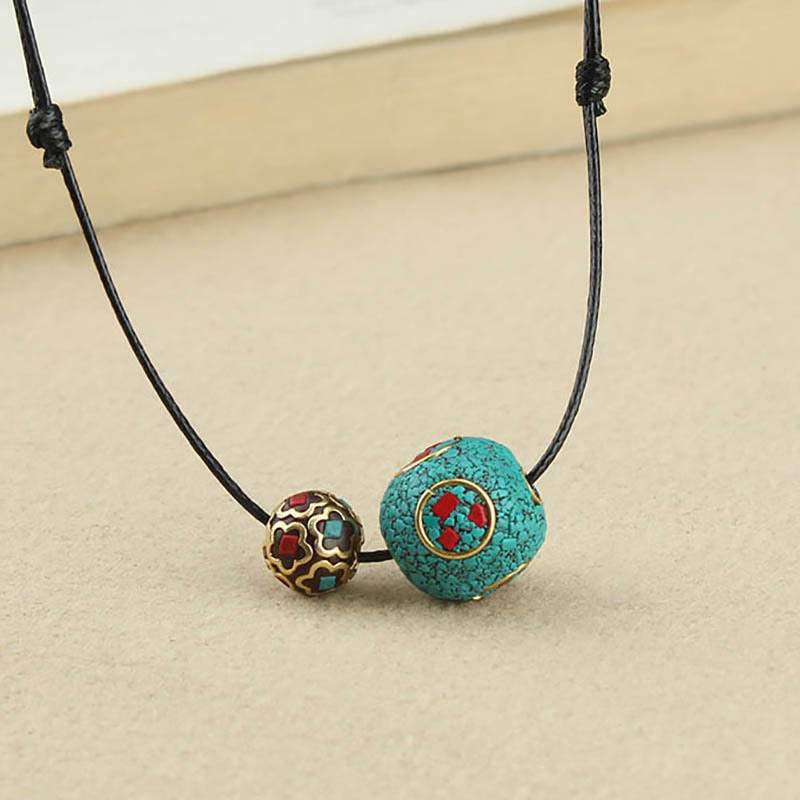 Tibetan Turquoise Double Bead Protection Strength Necklace Pendant