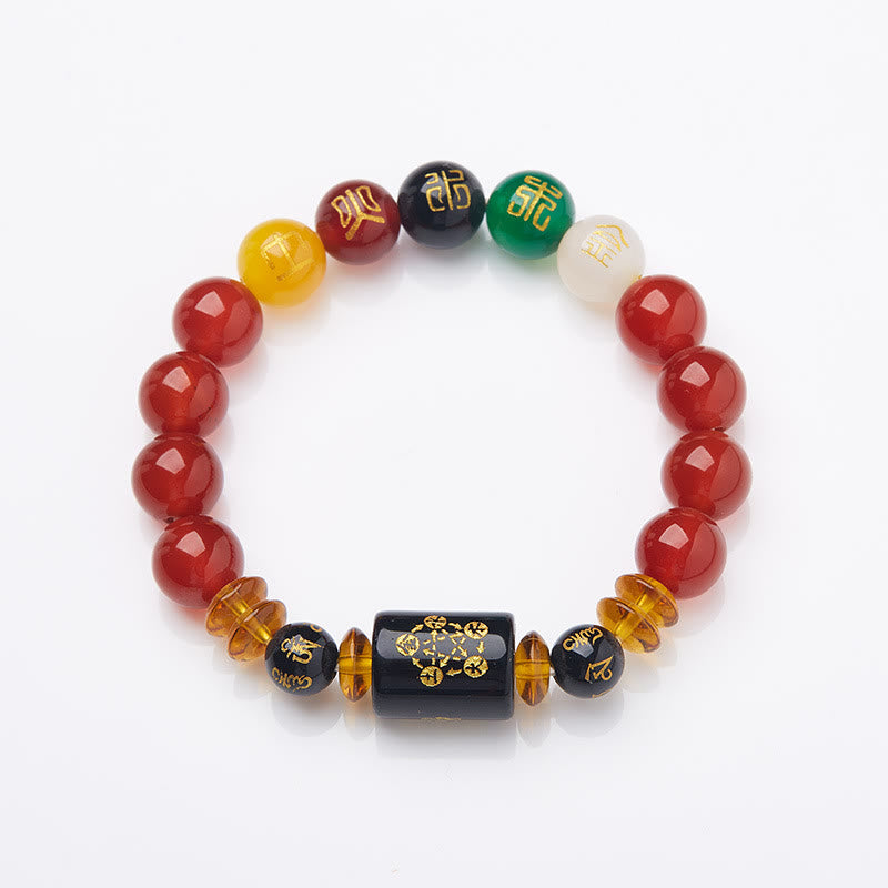 Five Elements Black Onyx Red Agate Wisdom Wealth Bracelet