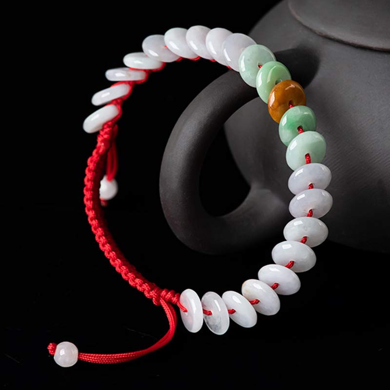 Handmade Round Jade Red String Braided Adjustable Bracelet