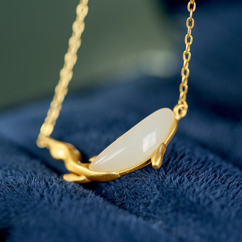 925 Sterling Silver White Jade Dolphin Luck Necklace Pendant