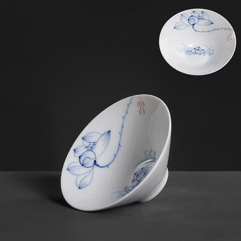 Vintage Plum Orchid Bamboo Chrysanthemum Lotus Koi Fish Ceramic Teacup Kung Fu Tea Cups