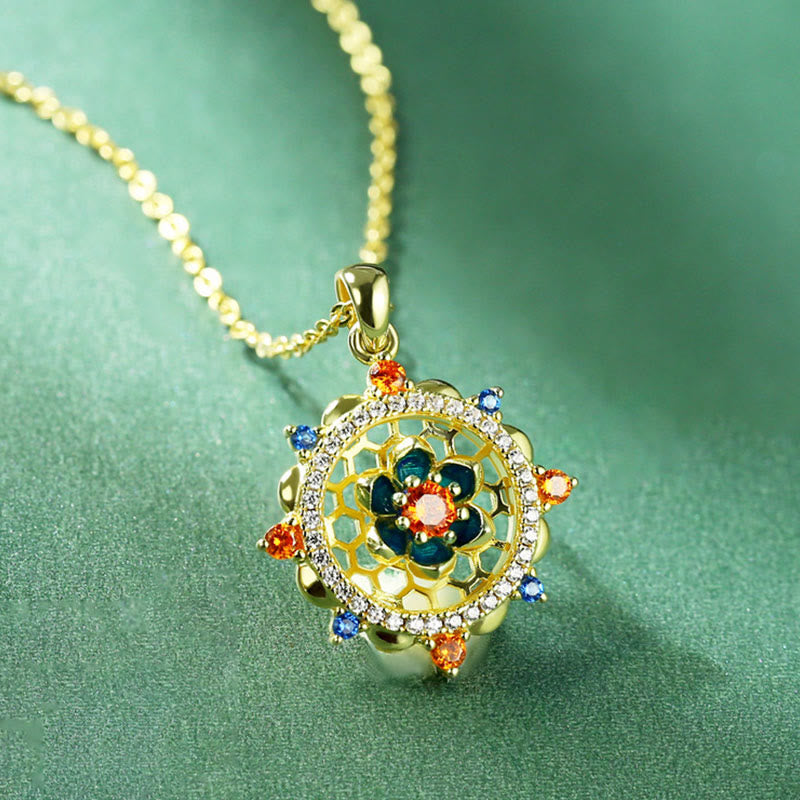 925 Sterling Silver Lotus Flower Colorful Zircon New Beginning Necklace Pendant