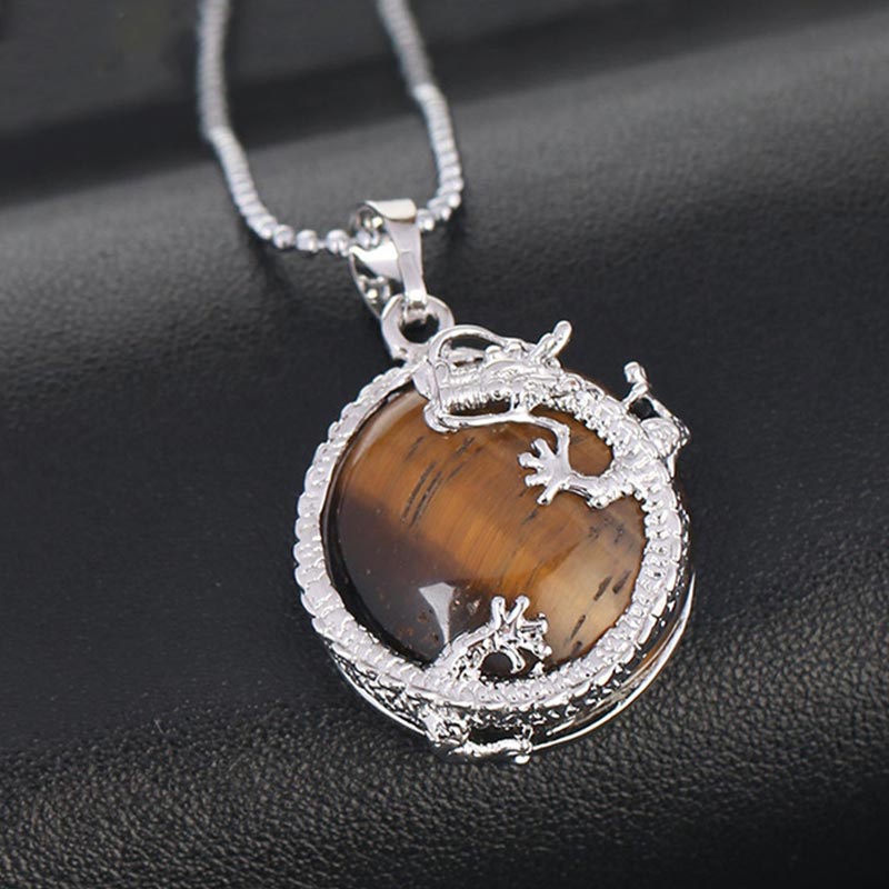 Chinese Dragon Natural Quartz Crystal Healing Energy Necklace Pendant
