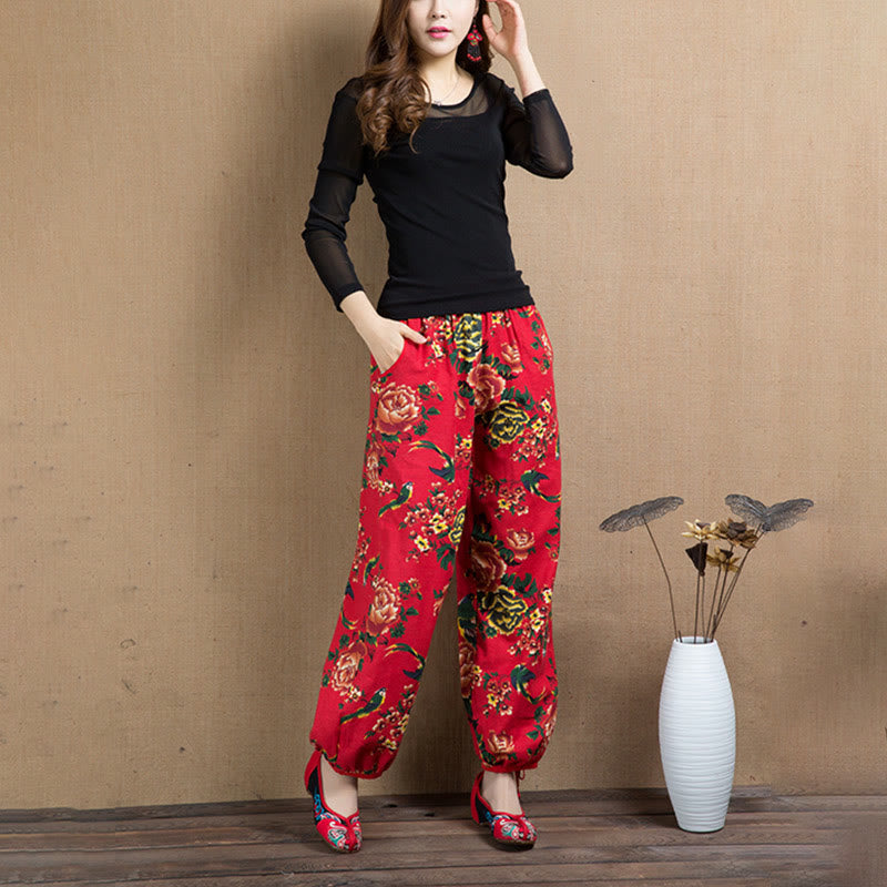Breathable Floral Meditative Harem Pants with Pockets