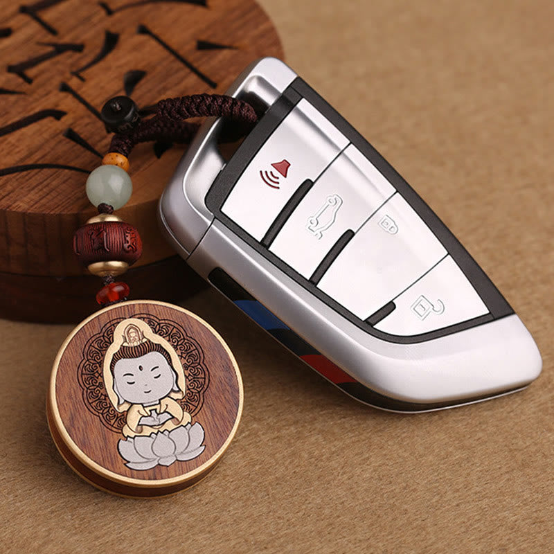 Ebony Wood Rosewood Buddha Avalokitesvara Om Mani Padme Hum Balance Car Key Chain Decoration