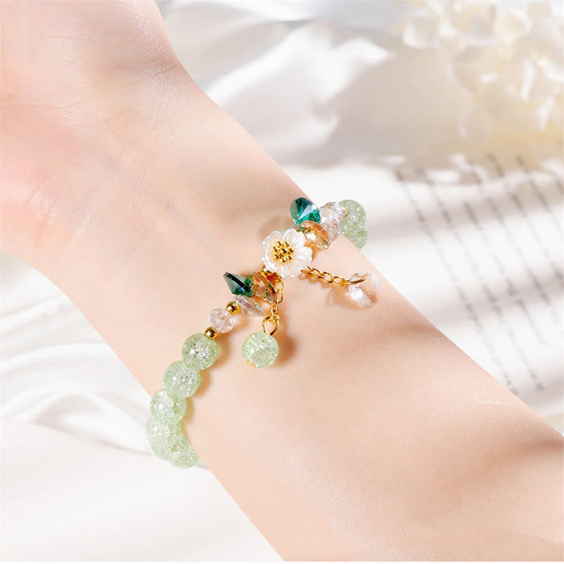Simple Design Flower Charm Glass Bead Bracelet