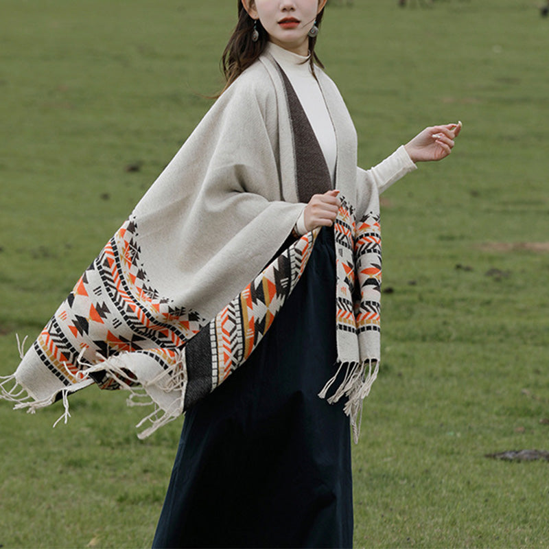 Tibetan Shawl Colorful Geometry Winter Cozy Travel Scarf Wrap