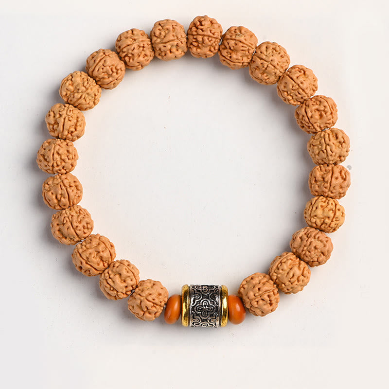 Tibetan Rudraksha & Bodhi Seed Bracelet with Hetian Jade and Gold Sheen Obsidian