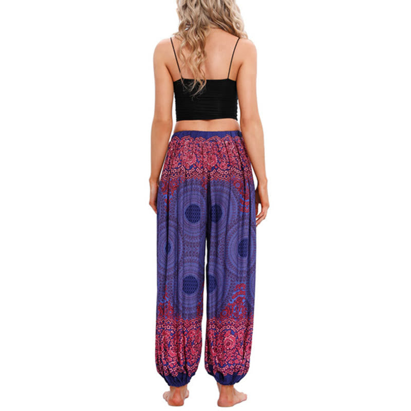 Breathable Smocked Floral Print Mindful Movement Harem Pants