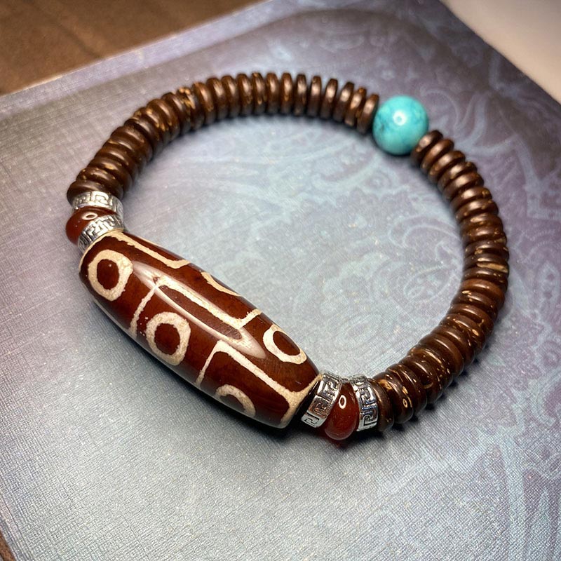 Handmade Tibetan Nine-Eye Dzi Agate Bead Braided Cord Bracelet