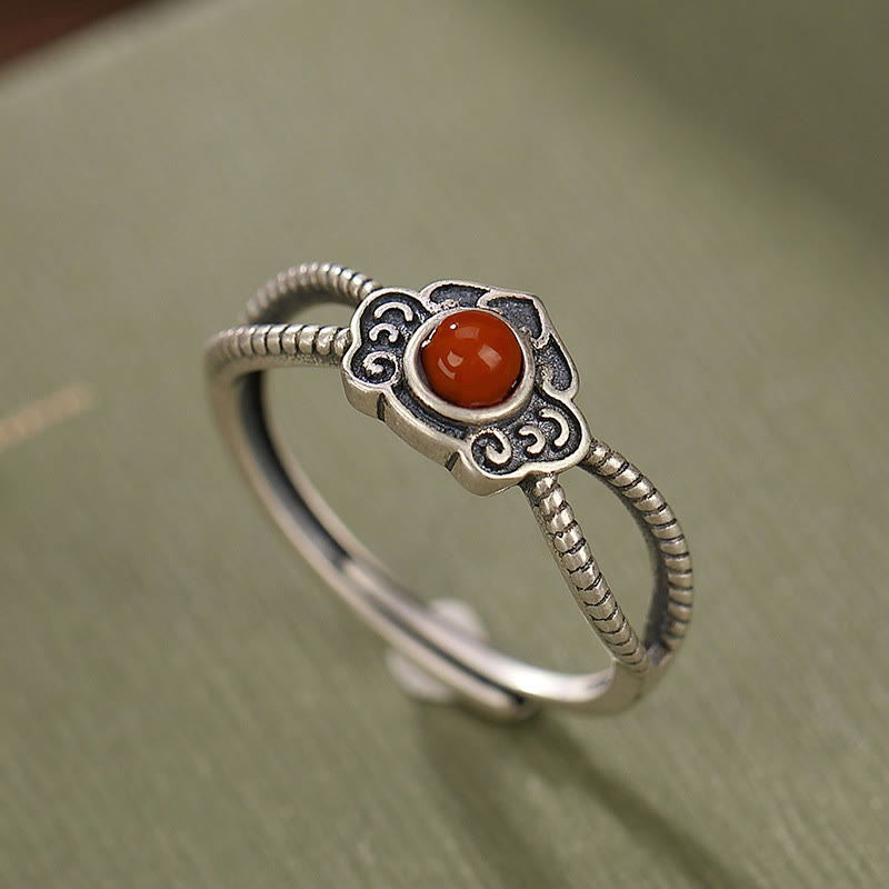 925 Sterling Silver Red Agate Bead Logical Thinking Ring