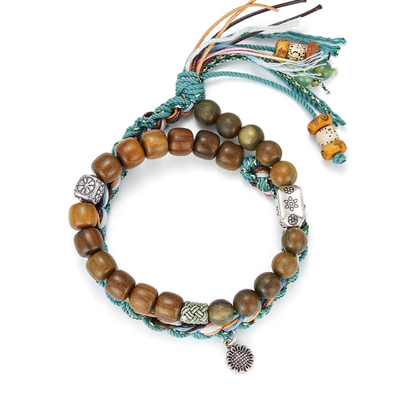 Handmade Green Sandalwood and Bodhi Seed 925 Sterling Silver Positive Bracelet