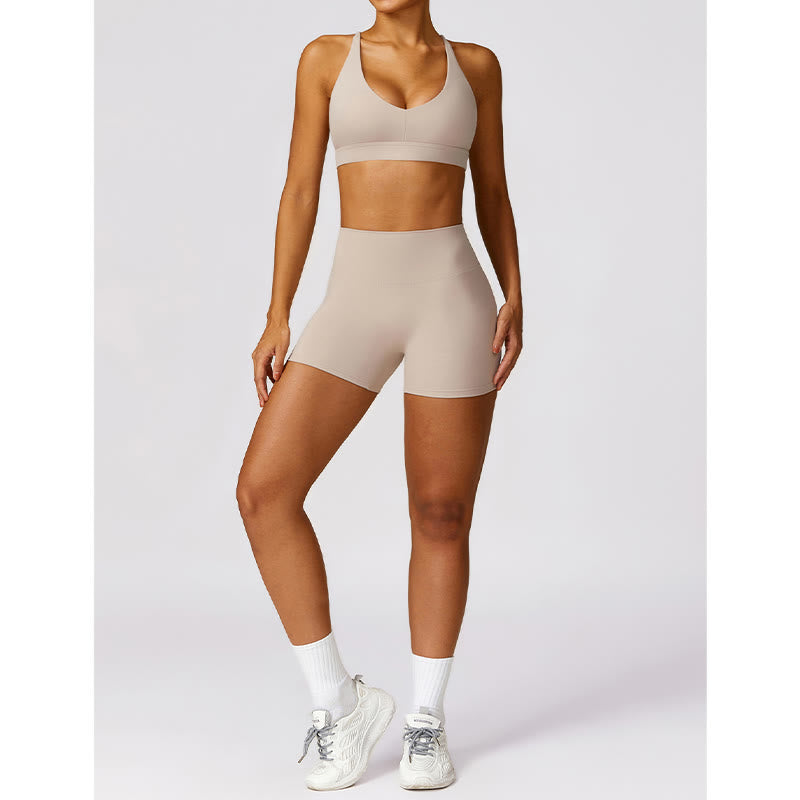Gym Sports Yoga Backless Bra Crop Tank Top Breathable Shorts