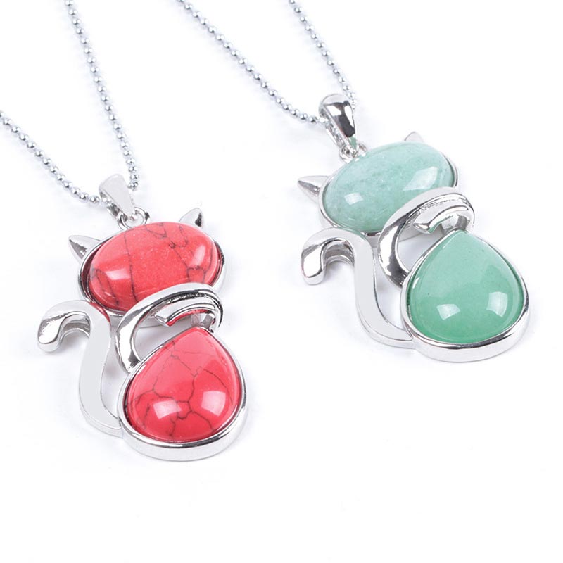 Cat Pattern Natural Crystal Protection Necklace Pendant