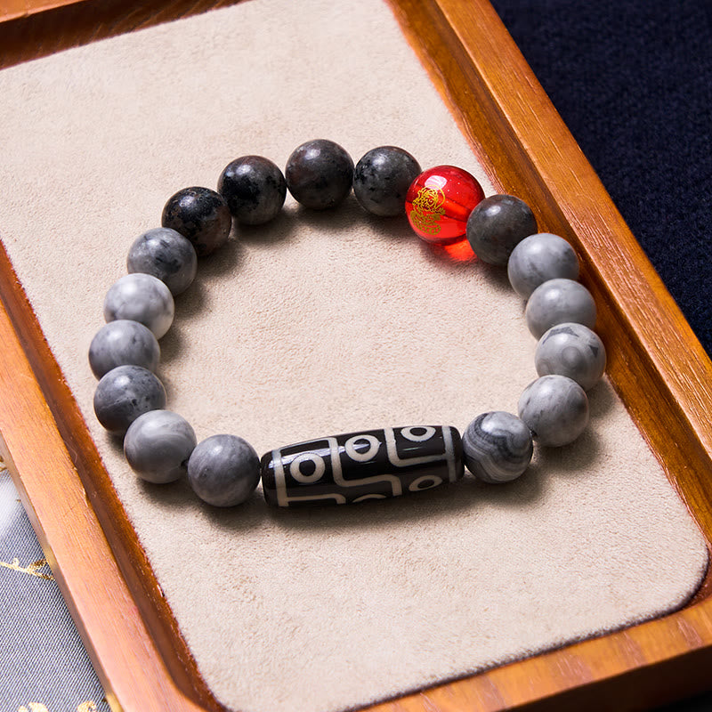 Tibetan Nine-Eye Dzi Bead Picasso Jasper Positive Bracelet