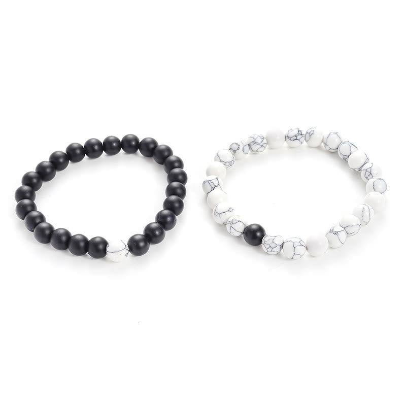 2pcs Natural Frosted Stone and White Turquoise Beaded Couple Bracelet Set
