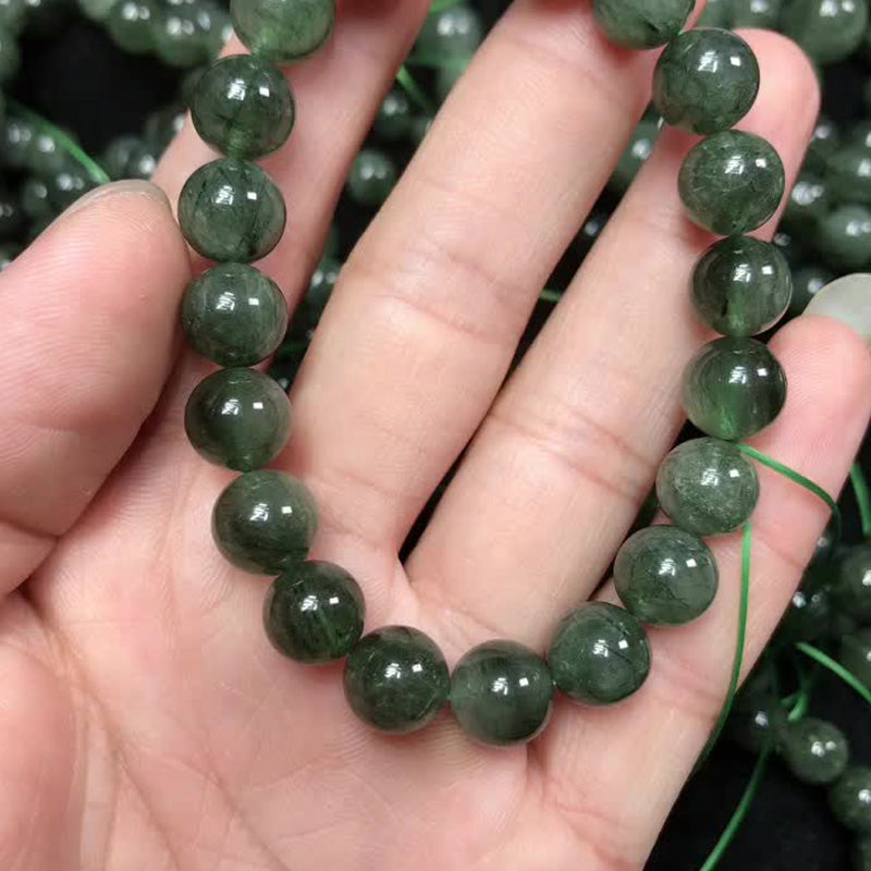 Handmade Natural Green Quartz Beaded Unisex Elastic Bracelet