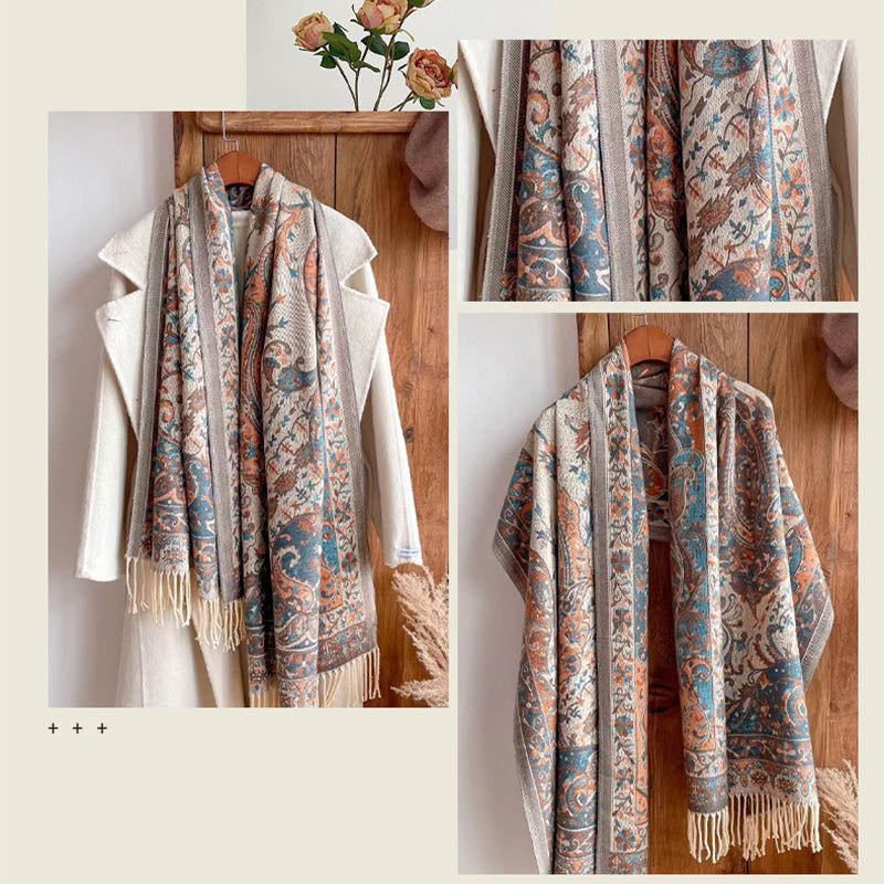 Tibetan Flower Branch Tassel Shawl Cozy Travel Scarf Wrap