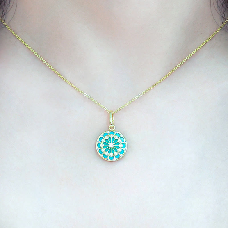 925 Sterling Silver Round Turquoise and Zircon Necklace Pendant