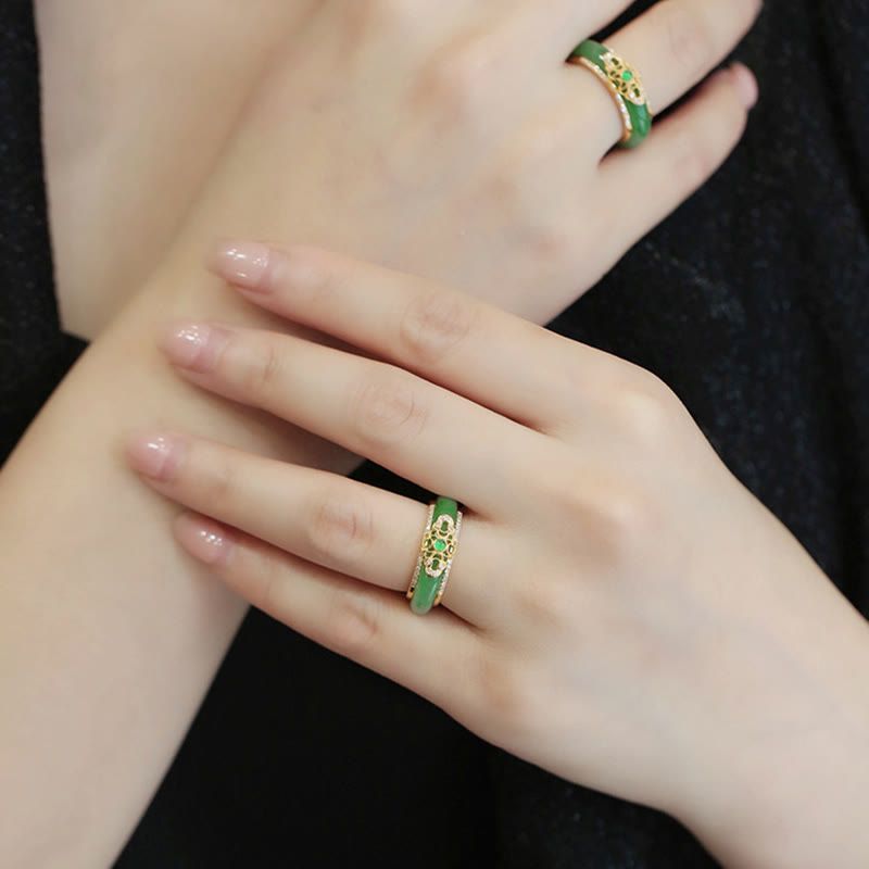 18K Gold Plated Natural Green Chalcedony & Sterling Silver Copper Strength Ring