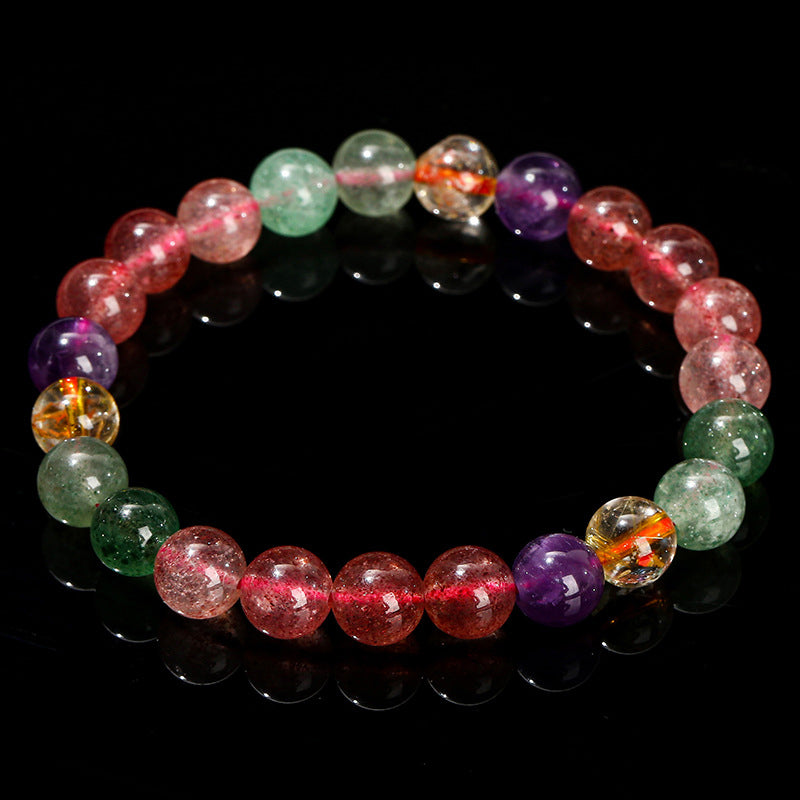 Natural Multicolored Strawberry Quartz Beaded Bracelet for Emotional Well-being