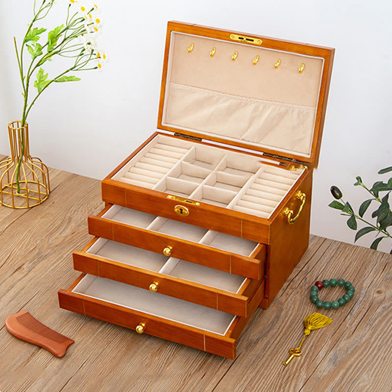 Retro Solid Wood Jewelry Box Four-Layer Wooden Jewelry Storage Box