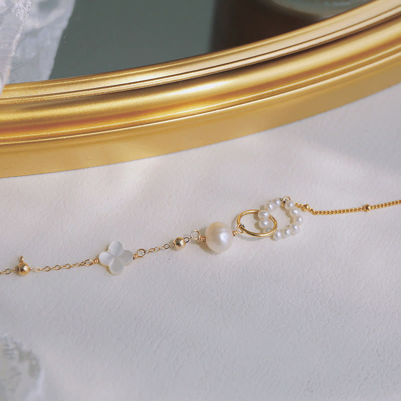 14K Gold Plated Pearl Double Peace Buckle Healing Chain Bracelet
