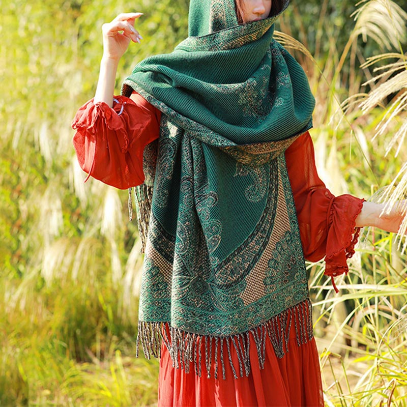 Tibetan Vine Leaves Pattern Design Shawl Cozy Travel Scarf Wrap