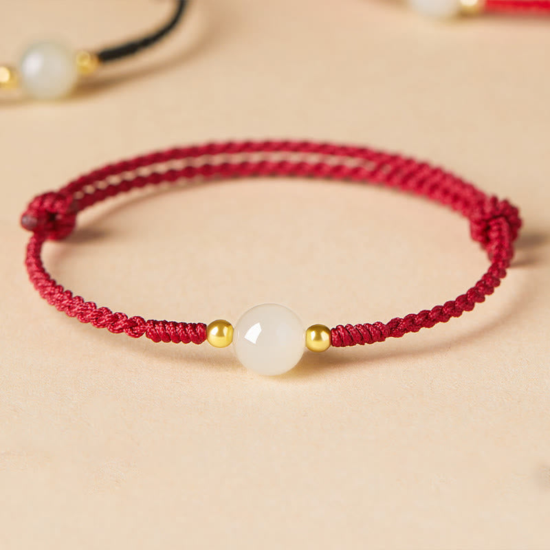 Handcrafted Round Jade Lucky Bead Prosperity Braided Bracelet