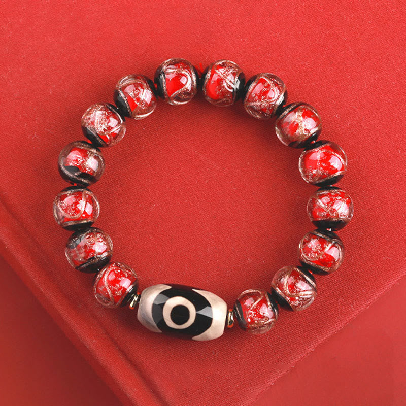 Hand-Finished Tibetan Style Dzi Bead and Vibrant Liuli Glass Beaded Bracelet