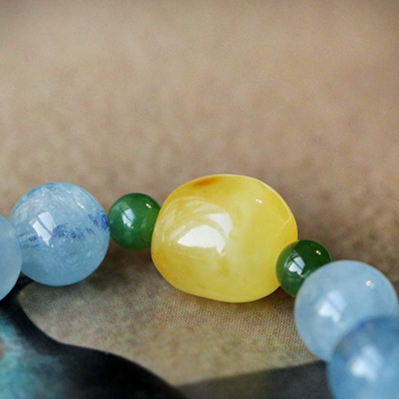 Natural Aquamarine and Amber Beaded Serenity Bracelet