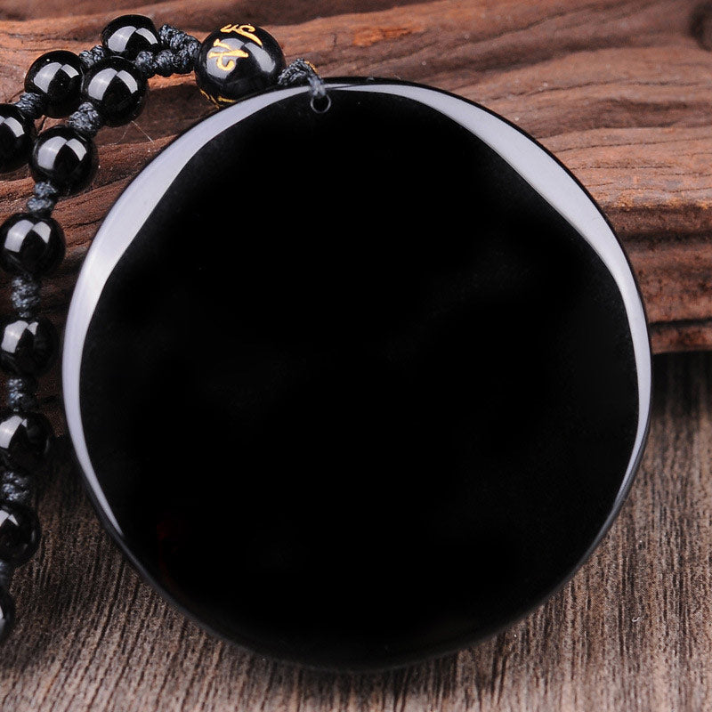 Bagua Dragon Phoenix Obsidian Fulfilment Pendant Necklace