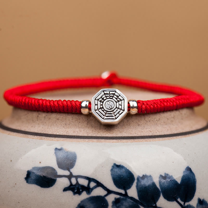 925 Sterling Silver Yin Yang Bagua Cinnabar Red String Focus Bracelet