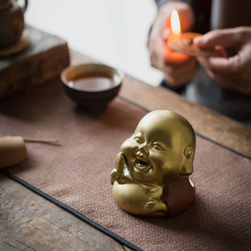 Handcrafted Ceramic Laughing Buddha Healing Incense Burner for Meditation
