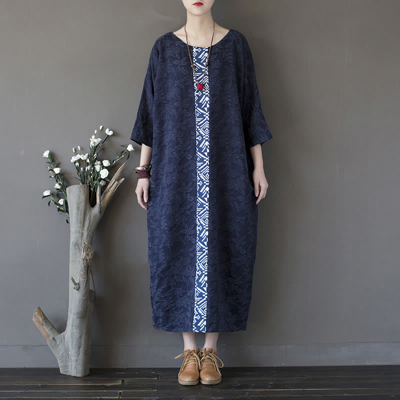 Cotton Floral Embroidered Jacquard Relaxed Midi Dress