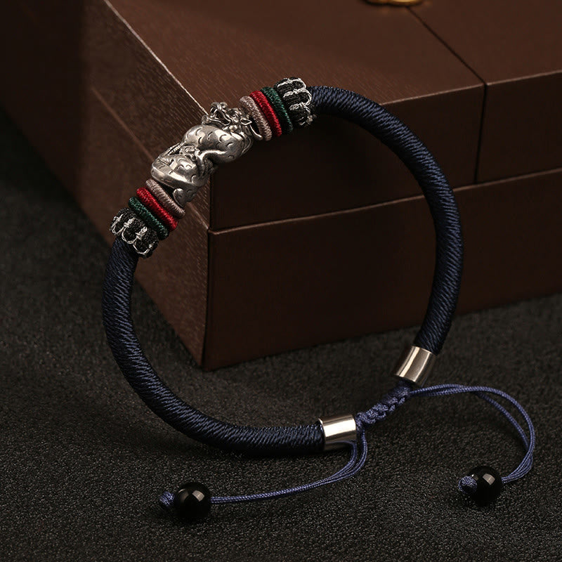 Handmade 925 Sterling Silver Year Of The Dragon Auspicious Dragon Luck Rope Bracelet