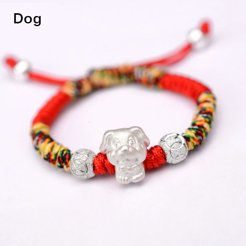 Handcrafted 999 Sterling Silver Chinese Zodiac Vajra Knot Red String Kids Bracelet