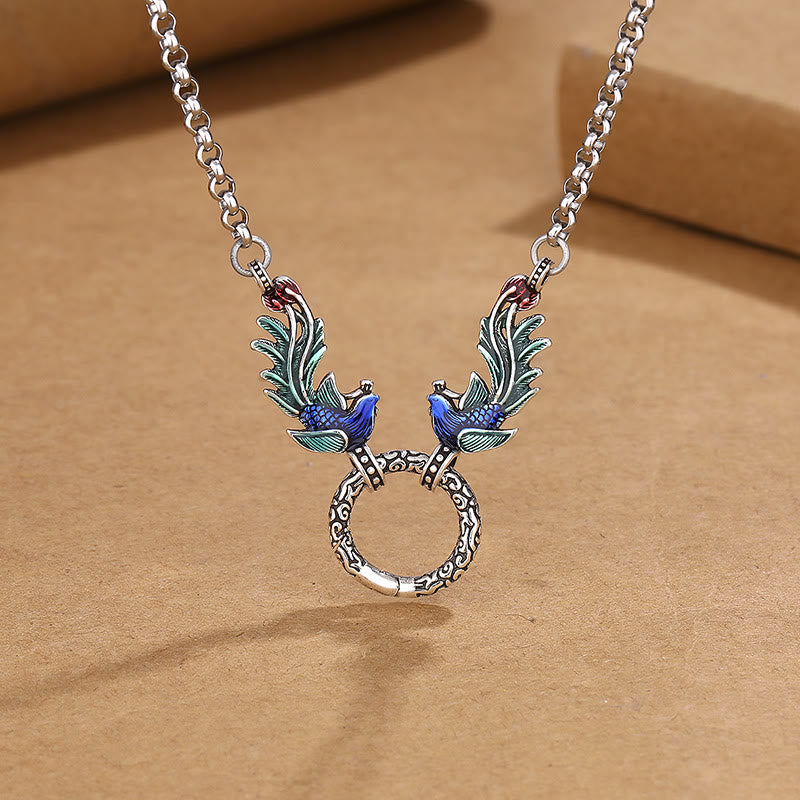 Phoenix Lotus Flower Luck Protection Necklace Pendant