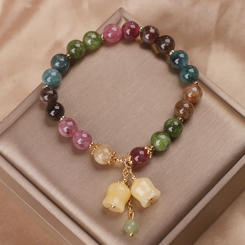 Natural Colorful Tourmaline Flower Bead Love Bracelet