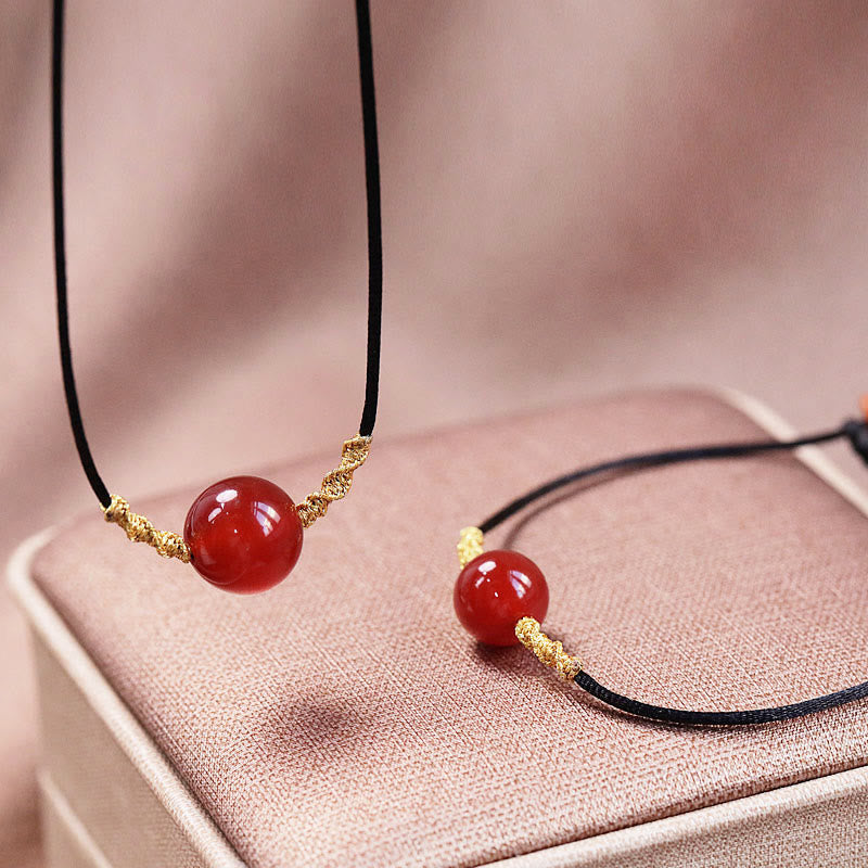 Natural Red Agate Chalcedony Self-acceptance Confidence String Bead Bracelet Necklace Pendant