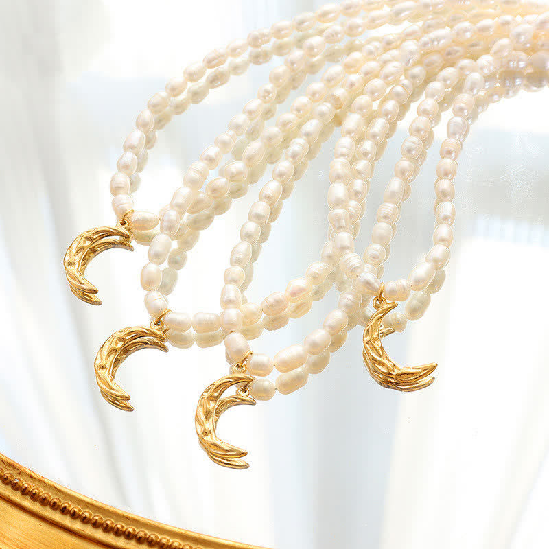 Pearl Crescent Moon Calm Necklace Pendant (Extra 35% Off | USE CODE: FS35)
