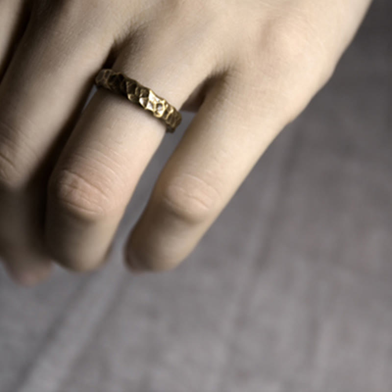 Handcrafted Tibetan Bump Texture Adjustable Copper Brass Ring for Men & Women