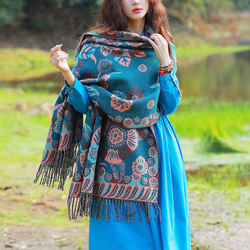 Tibetan Flower Floral Leaves Pattern Design Shawl Cozy Travel Scarf Wrap