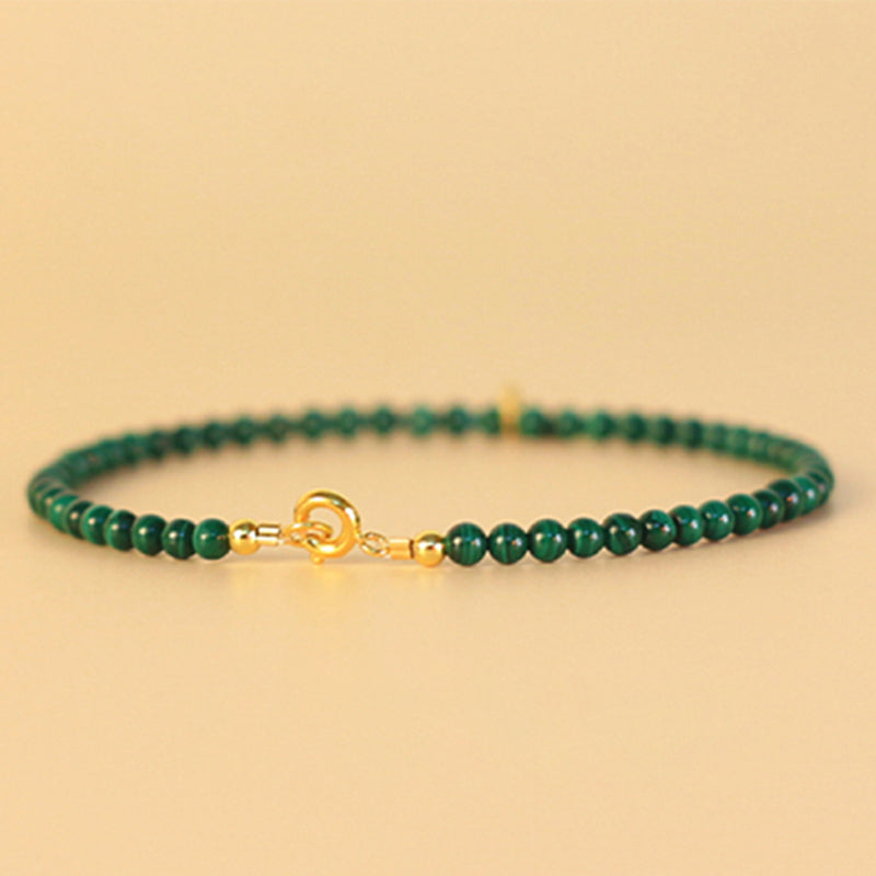 Natural Malachite Elephant Charm Bracelet with Adjustable Sizing