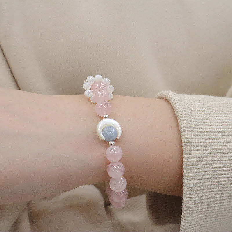 925 Sterling Silver Crescent Moon Natural Gemstone Charm Bracelet