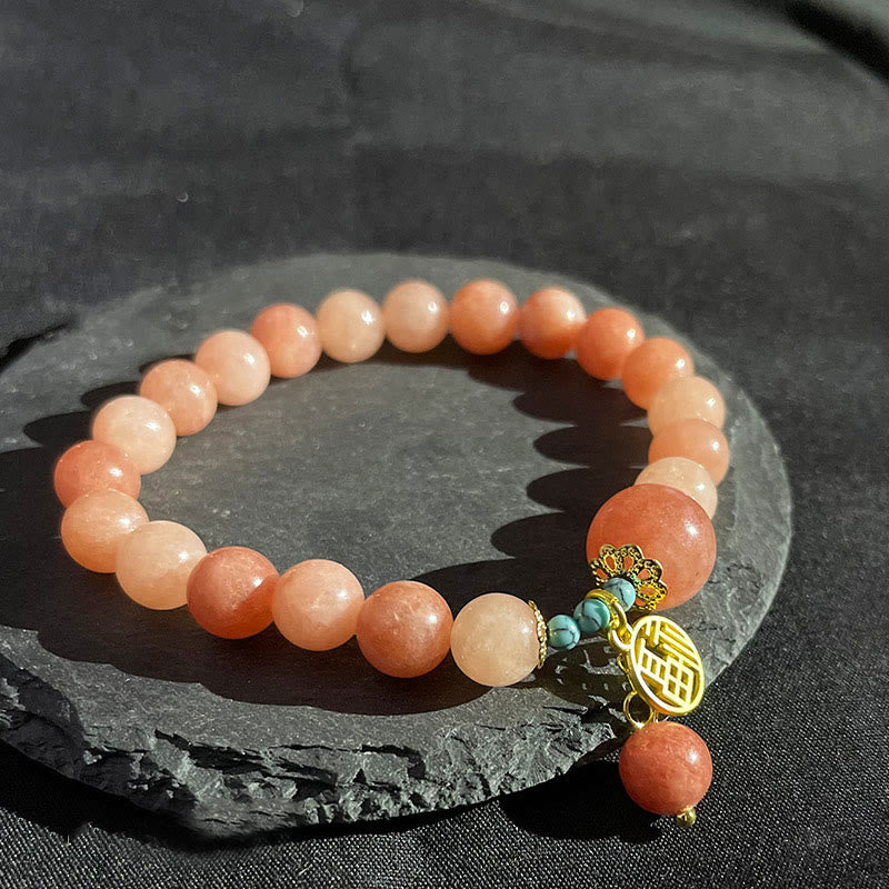 Natural Stone Turquoise Fu Character Charm Bracelet (Wrist Circumference 14-18cm)