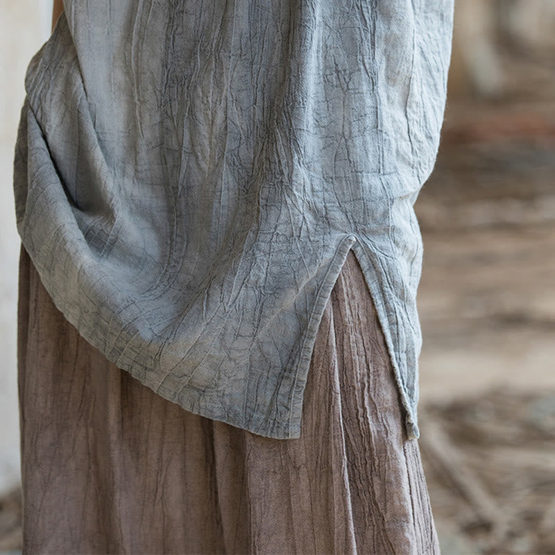 Handmade Tie Dye Ramie Linen Frog-Button Sleeveless Vest
