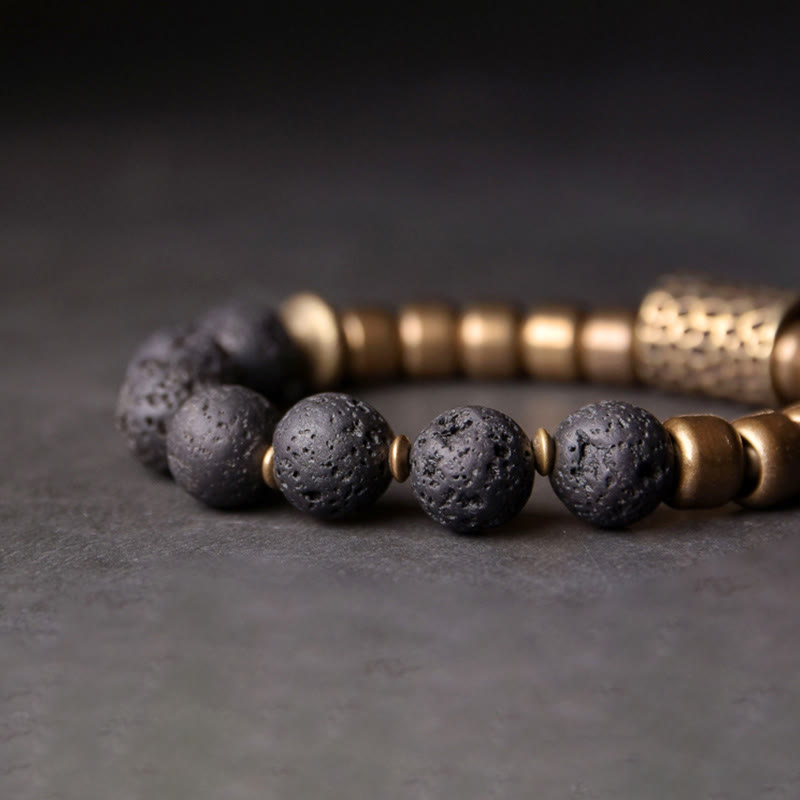 Lava Rock Stone Rainbow Obsidian Copper Support Healing Bracelet