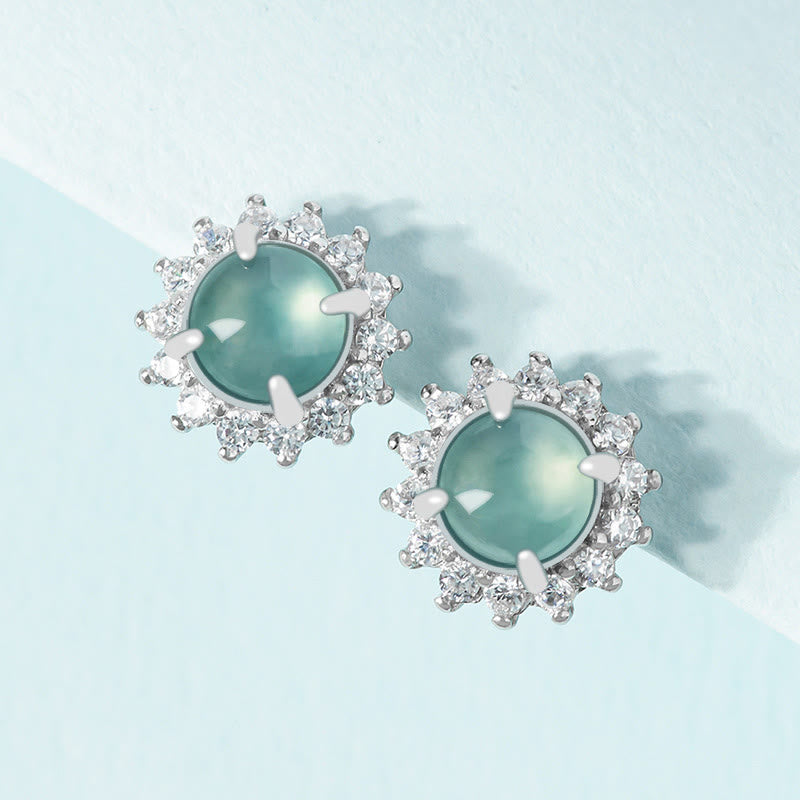 925 Sterling Silver Round Jade Luck Abundance Stud Earrings