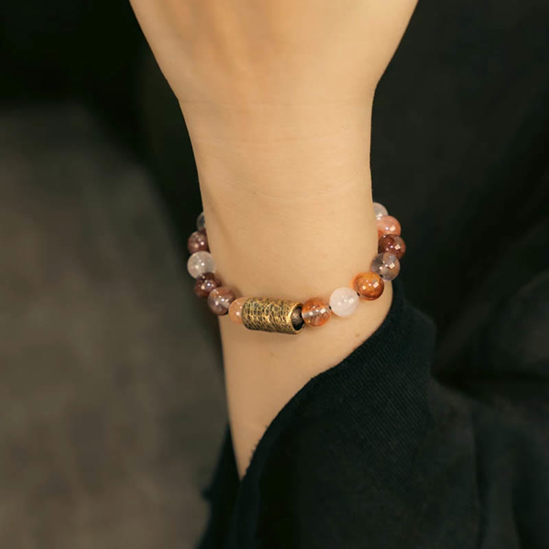 White Crystal Red Hematoid Quartz Gold Rutilated Quartz Purple Phantom Protection Bracelet